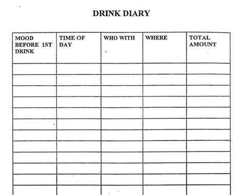 Alcohol Drink Diary Printable